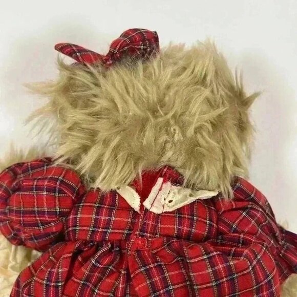 RUSS BERRIE BRITTANY JR. BEAR RED TARTAN PLAID DRESS W/APRON BOW 8" PLUSH TOY - Picture 5 of 7